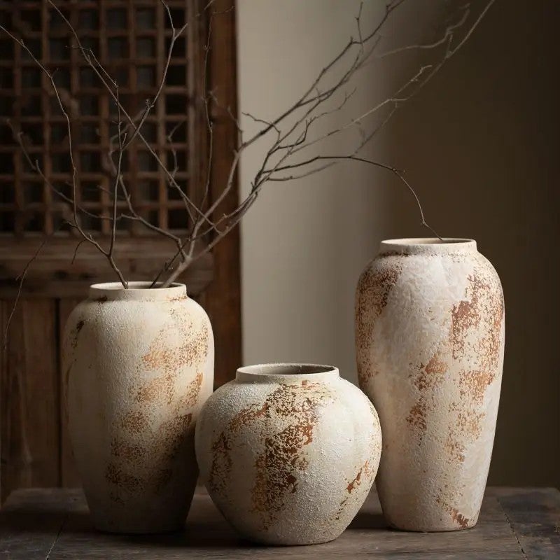 Y&D Rustic Farmhouse Tabletop Vase - Wabi-Sabi Vintage Ceramic Ornament Floral Arrangement Home Decor Vase - Image 5