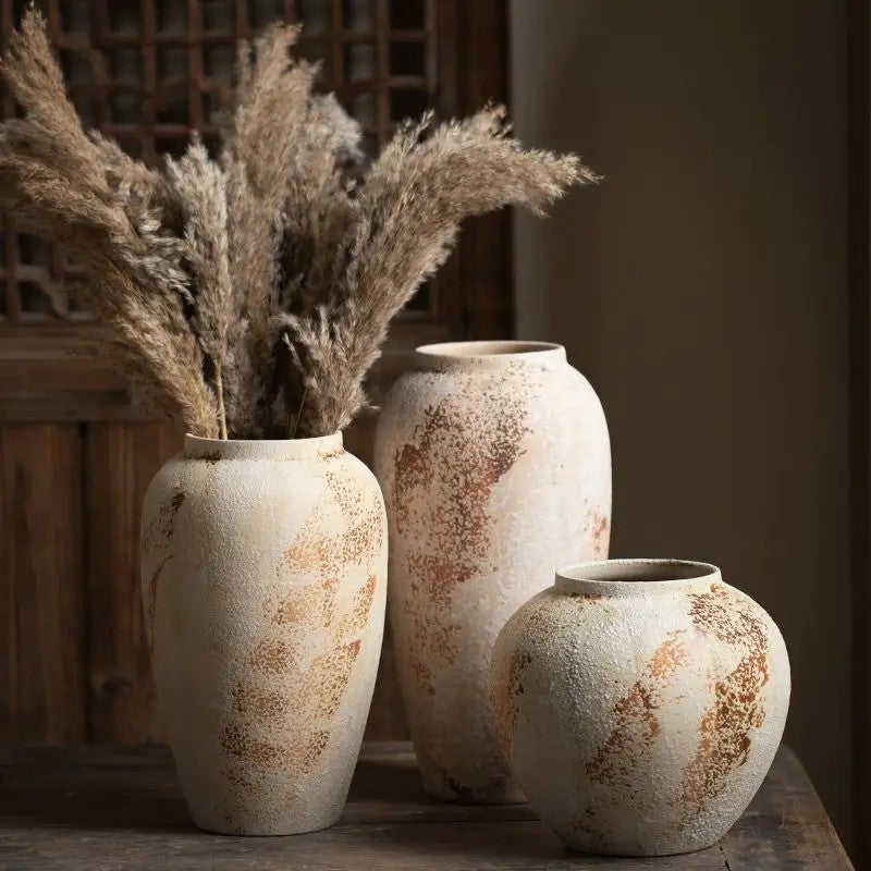 Y&D Rustic Farmhouse Tabletop Vase - Wabi-Sabi Vintage Ceramic Ornament Floral Arrangement Home Decor Vase - Image 2