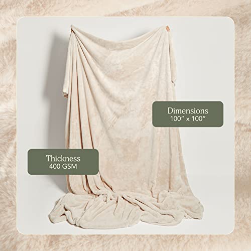 UnHide Cuddle Puddle | Faux Fur Blanket | Oversized, Lightweight, Extra Soft Blanket | Machine Washable | Add a Layer of Softness to Any Bed or Couch | 100” x 100” | Beige Bear - Image 2