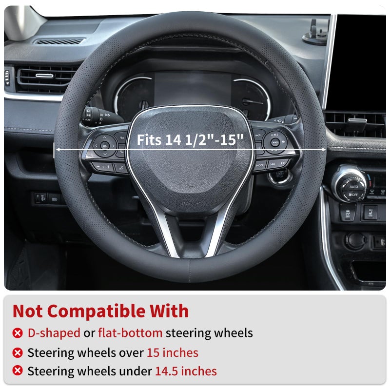 Uxcer Nappa Leather Steering Wheel Cover, Universal 14.5â€“15 Inch Non-Slip Breathable Steering Wheel Cover for Cars, Black - Image 2