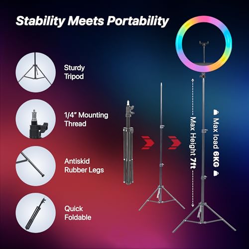 IZI Light 16" RGB LED Ring Light with Stand, 7' Foldable Tripod - 28+ Multicolor, Professional Studio Kit for YouTube, Video Shoots, Live Streaming, Selfie Lights, Makeup, iPhone & Cameras Compatible - Image 5