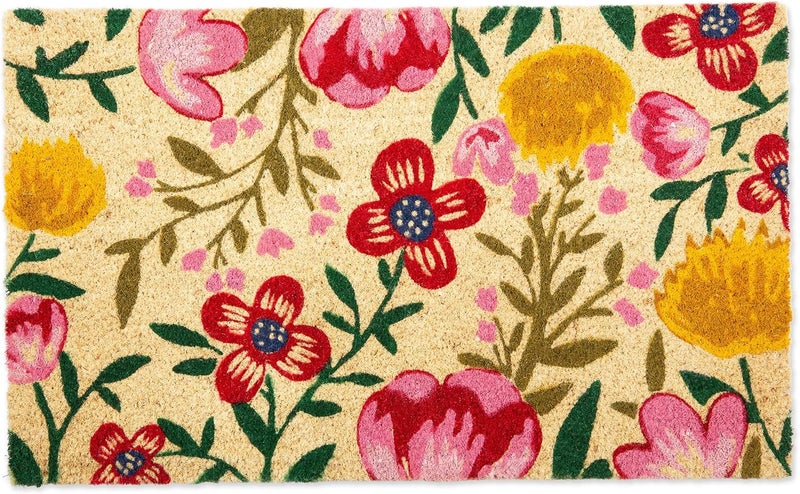DII Elegant multi-option build Floral Design Collection Natural Coir Doormat, 17x29, Bright Blossom All storage type compatible - Image 1
