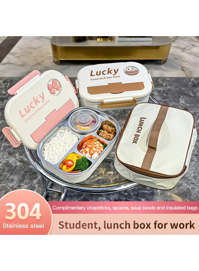 Pink Large Insulated Lunch Bag with Soup Bowl Spoon Fork Leakproof Portable Meal Container Microwave Safe Dish - Image 5