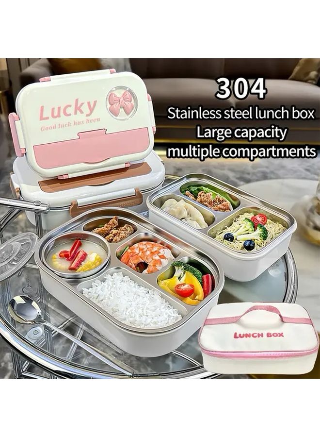 Pink Large Insulated Lunch Bag with Soup Bowl Spoon Fork Leakproof Portable Meal Container Microwave Safe Dish - Image 1