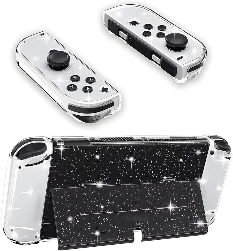 kiki fancy حافظة واقية لجهاز Switch OLED موديل 2021، غطاء مقبض بتصميم ممتص للصدمات ومقاوم للخدوش من مادة TPU الناعمة، لحافظة Switch OLED المتلألئة القابلة للإرساء، مع غطاء خلفي من مادة PC وغطاء قلاب (شفاف). - Image 1