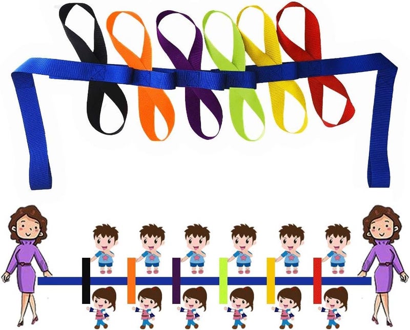 KAVIL Walking Rope for Preschool Line Up Rope with Rings for Kids Toddlers to Walk Together Safety Daycare Leash Straps with Handles Teachers School Belt Colorful Line Holder 12 Children  2 Adults - Image 1