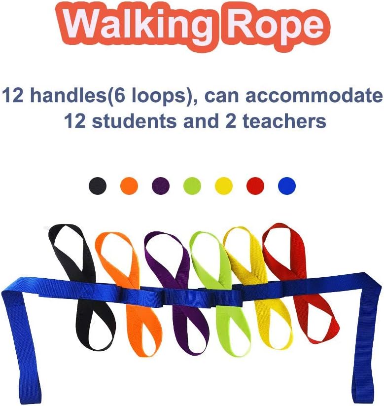KAVIL Walking Rope for Preschool Line Up Rope with Rings for Kids Toddlers to Walk Together Safety Daycare Leash Straps with Handles Teachers School Belt Colorful Line Holder 12 Children  2 Adults - Image 2