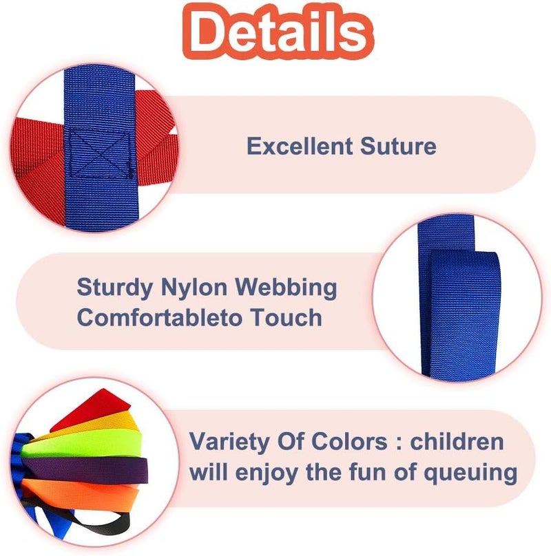 KAVIL Walking Rope for Preschool Line Up Rope with Rings for Kids Toddlers to Walk Together Safety Daycare Leash Straps with Handles Teachers School Belt Colorful Line Holder 12 Children  2 Adults - Image 4
