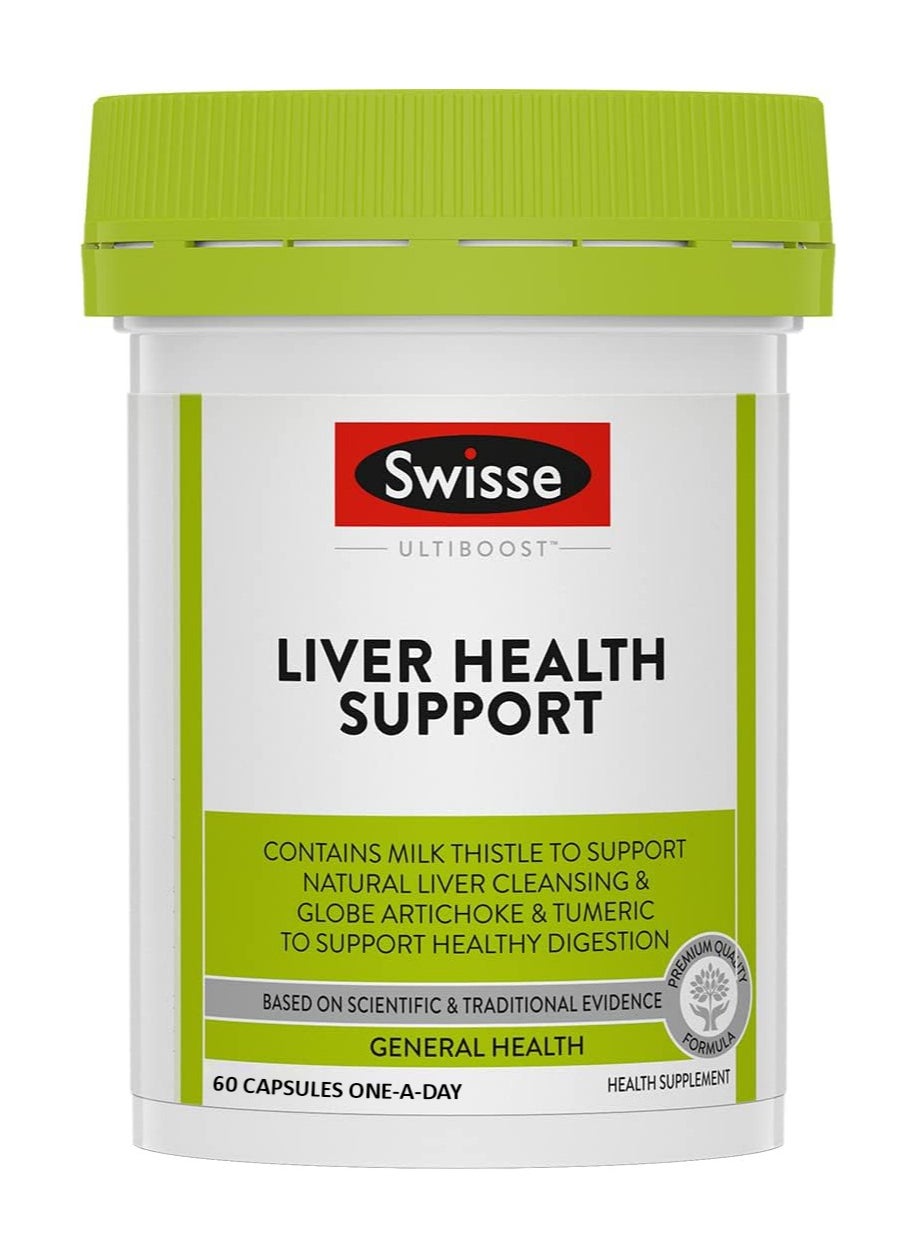 Swisse Ultiboost Liver Health Support Contains Milk Thistle To Support Natural Liver Cleansing & Globe Artichoke & Tumeric To Support Healthy Digestion- General Health - 60 Capsules Ono-A-Day 