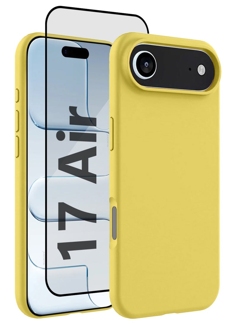 2 Packs Silicone Protective Phone Case for iPhone 17 Air - Soft Anti-Scratch Microfiber Lining Ultra Slim Drop Protection Phone Cover with 3D Screen Protector - Yellow