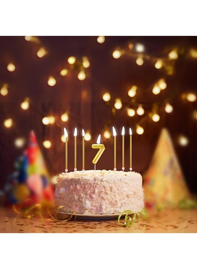 شمعة رقم 10 و6 شموع عصا في حامل لأعياد الميلاد، شموع للكعكة، شمعة عيد الميلاد، زينة أعلى الكعكة لحفلات أعياد الميلاد والذكرى السنوية للزفاف (ذهبي، 8 قطع) - Image 2
