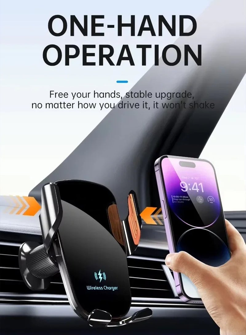 FDTY شاحن سيارة لاسلكي شحن سريع يدوي التثبيت حامل هاتف للسيارة على فتحة التهوية لهواتف Samsung Android و iPhone 16 و 15 و 14 و 13 - Image 2