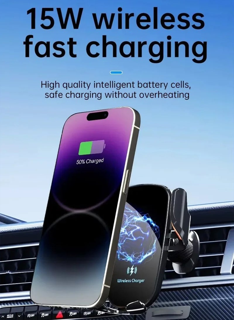 FDTY شاحن سيارة لاسلكي شحن سريع يدوي التثبيت حامل هاتف للسيارة على فتحة التهوية لهواتف Samsung Android و iPhone 16 و 15 و 14 و 13 - Image 4