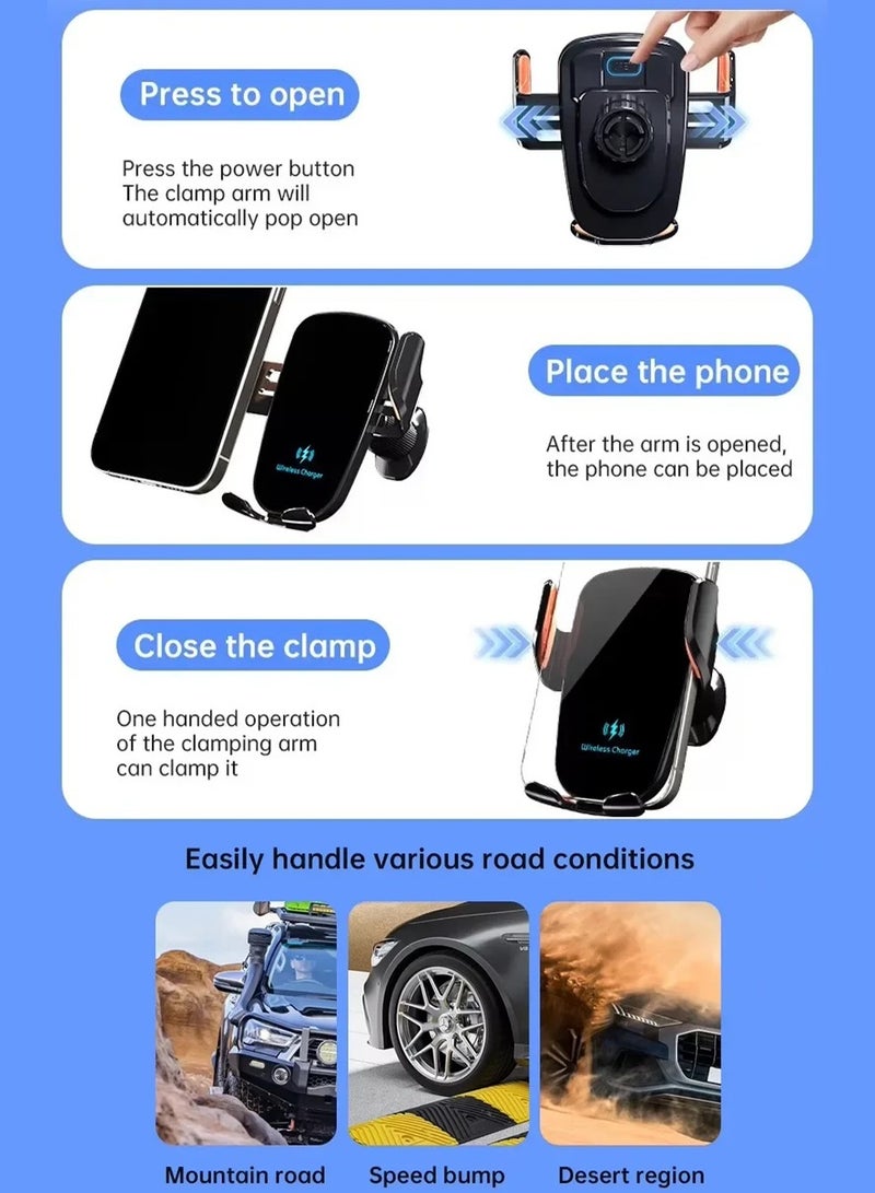FDTY شاحن سيارة لاسلكي شحن سريع يدوي التثبيت حامل هاتف للسيارة على فتحة التهوية لهواتف Samsung Android و iPhone 16 و 15 و 14 و 13 - Image 3