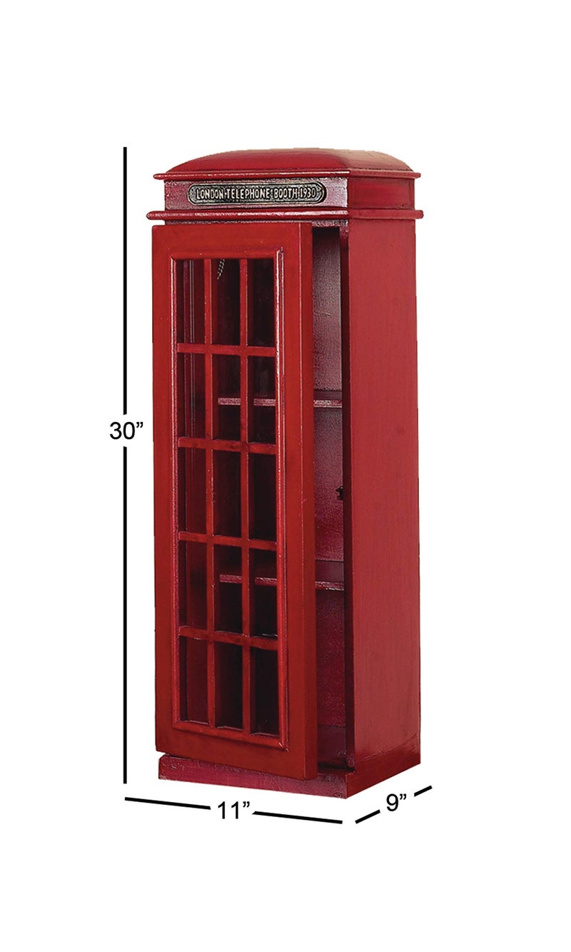 Deco 79 Wooden Telephone Room Storage Unit Vintage London Booth 2 Shelf Storage Cabinet, Accent Cabinet 11" x 9" x 30", Red - Image 3