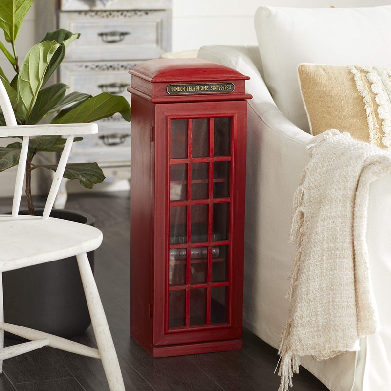 Deco 79 Wooden Telephone Room Storage Unit Vintage London Booth 2 Shelf Storage Cabinet, Accent Cabinet 11" x 9" x 30", Red - Image 1