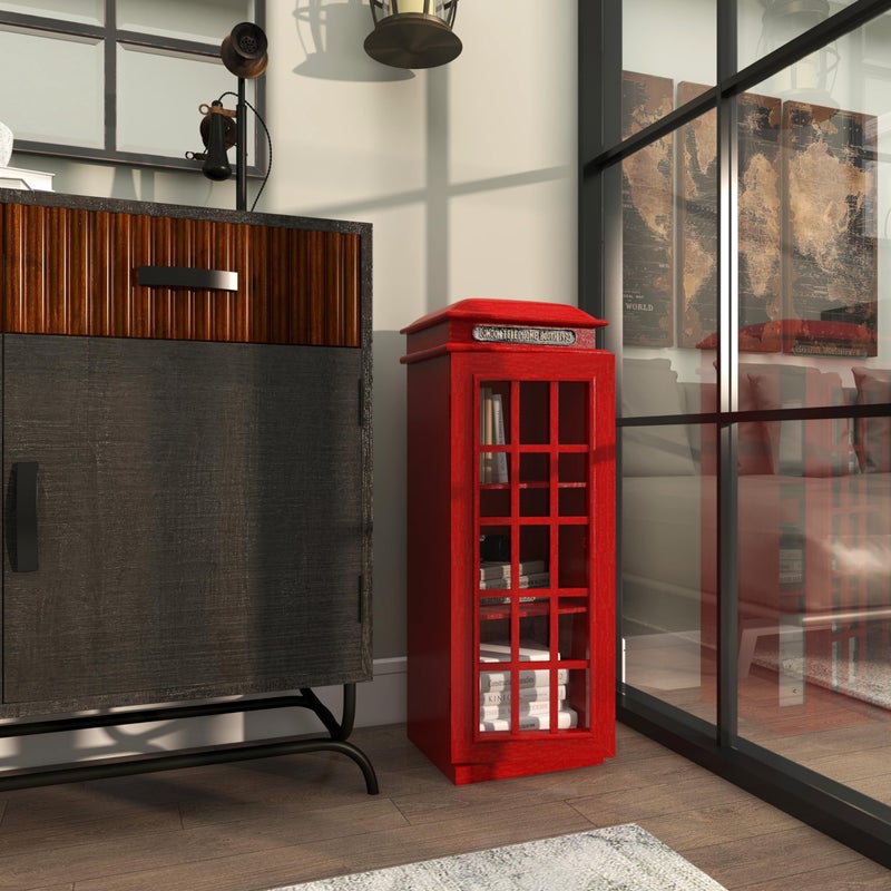 Deco 79 Wooden Telephone Room Storage Unit Vintage London Booth 2 Shelf Storage Cabinet, Accent Cabinet 11" x 9" x 30", Red - Image 2