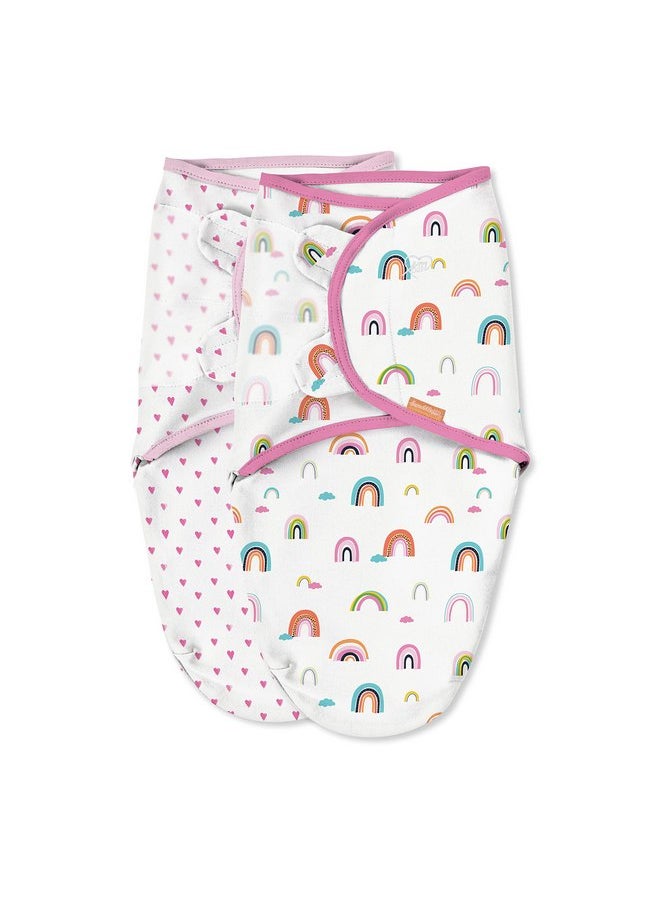 SwaddleMe - SwaddleMe Original Organic Swaddle 2-pk, 100% Organic Cotton Adjustable Baby Wrap, Small (0-3 Months, 7-14 lbs, up to 26"), Chasing Rainbows - Image 1