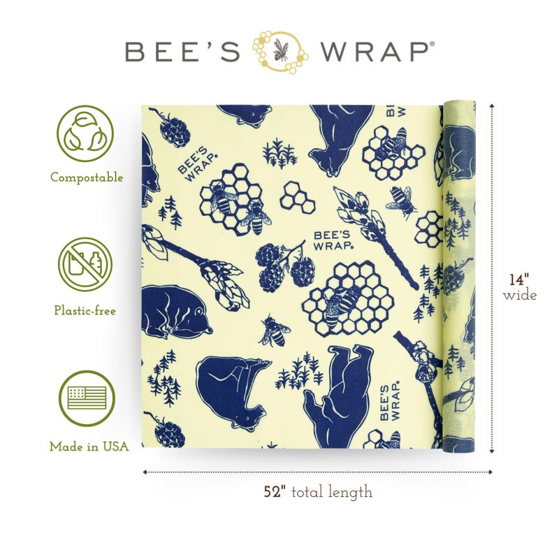 Bee's Wrap Bee's Wrap Reusable Beeswax Food Wraps Made in the USA  Eco Friendly Beeswax Food Wrap  Sustainable Food Storage Container  Organic Cotton Food Wrap  XXL Cut To Size Wax Paper Roll  Bees & Bears  - Image 2