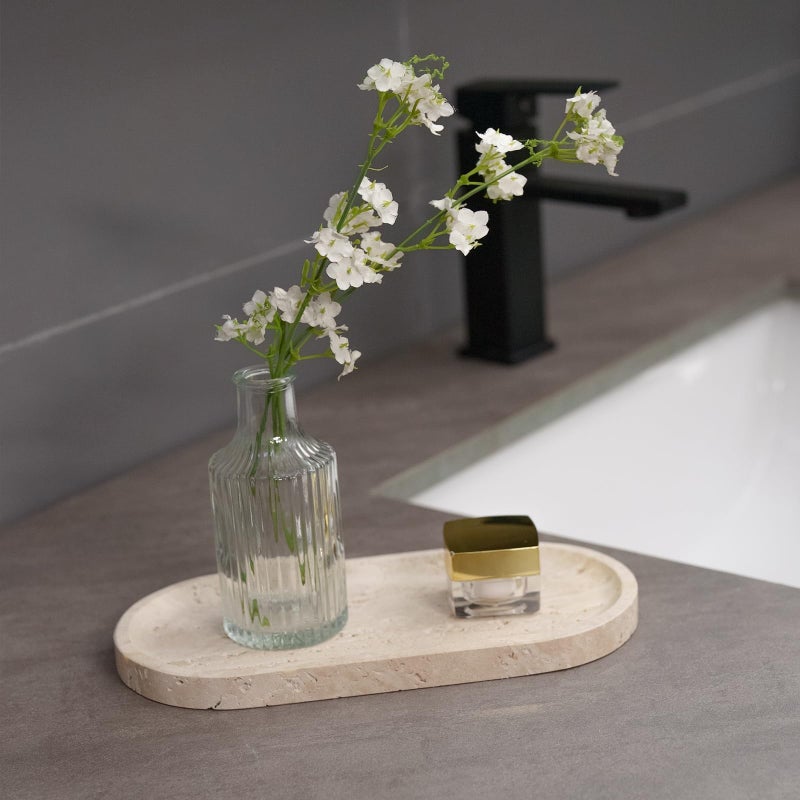 VEROBELL Beige Travertine Vanity Tray | Natural Stone Bathroom Organizer | Perfume & Jewelry Storage for Spa, Bedroom, Kitchen | Non-Slip Waterproof Design,9.8"x4.7"x0.6" - Image 4