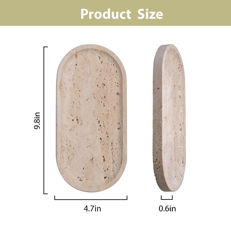 VEROBELL Beige Travertine Vanity Tray | Natural Stone Bathroom Organizer | Perfume & Jewelry Storage for Spa, Bedroom, Kitchen | Non-Slip Waterproof Design,9.8"x4.7"x0.6" - Image 2