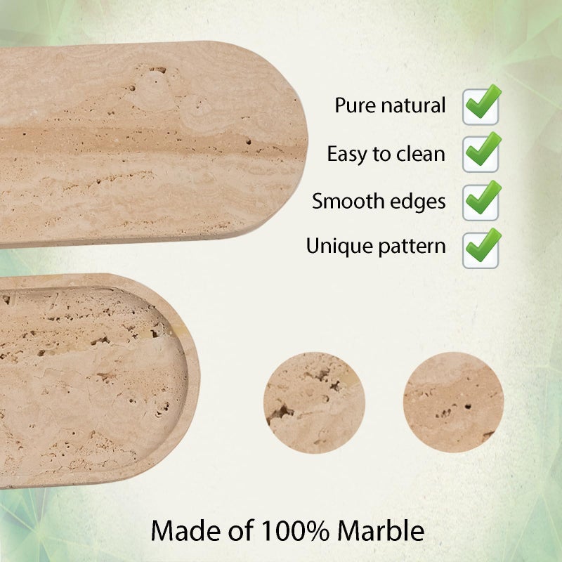 VEROBELL Beige Travertine Vanity Tray | Natural Stone Bathroom Organizer | Perfume & Jewelry Storage for Spa, Bedroom, Kitchen | Non-Slip Waterproof Design,9.8"x4.7"x0.6" - Image 3