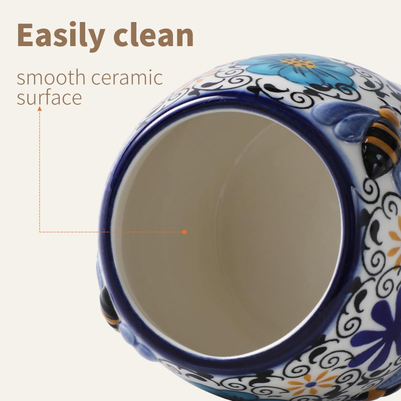 ZOOBEE 10oz Ceramic Honey Jar with Dipper Stick,Handpainted Honey Container for Storing Syrup,Small Mini Honey Pot with Bees,Disherwash Safe-Hidden Nook - Image 5