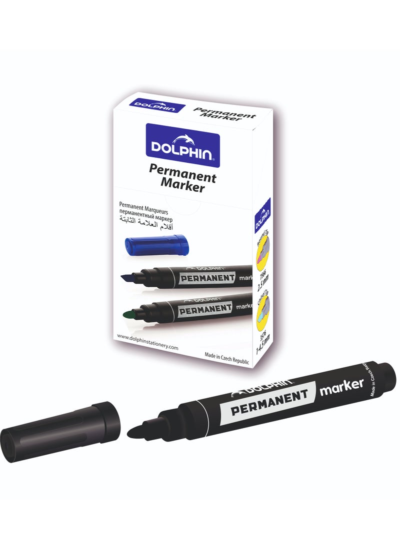 Dolphin Premium Permanent Marker Black Ink, 2.5 mm Round Tip, Pack of 10 - Image 1