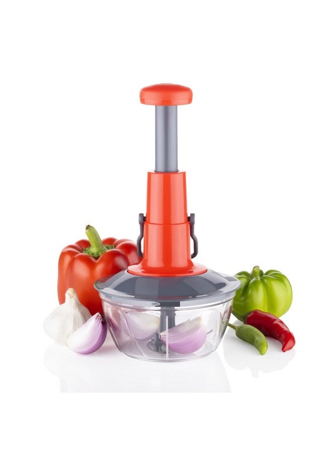 Tosaa Manual Press Fruit & Vegetable Chopper, with 3 Stainless Steel Blades, 1 Whisker, Anti-Slip Base, and Locking System, 500 ml, Color May Vary - Image 2