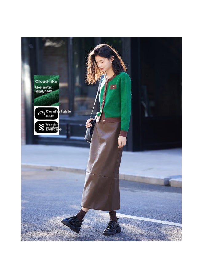 Dme Spring And Autumn French Style Chanel Inspired Color Block Round Neck Knit Cardigan For Women - Image 1