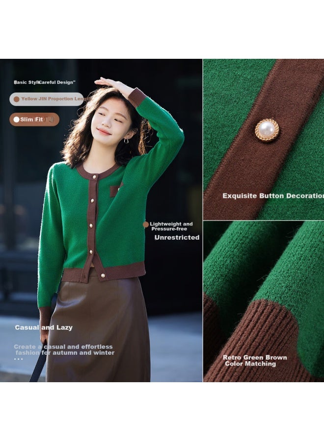Dme Spring And Autumn French Style Chanel Inspired Color Block Round Neck Knit Cardigan For Women - Image 2