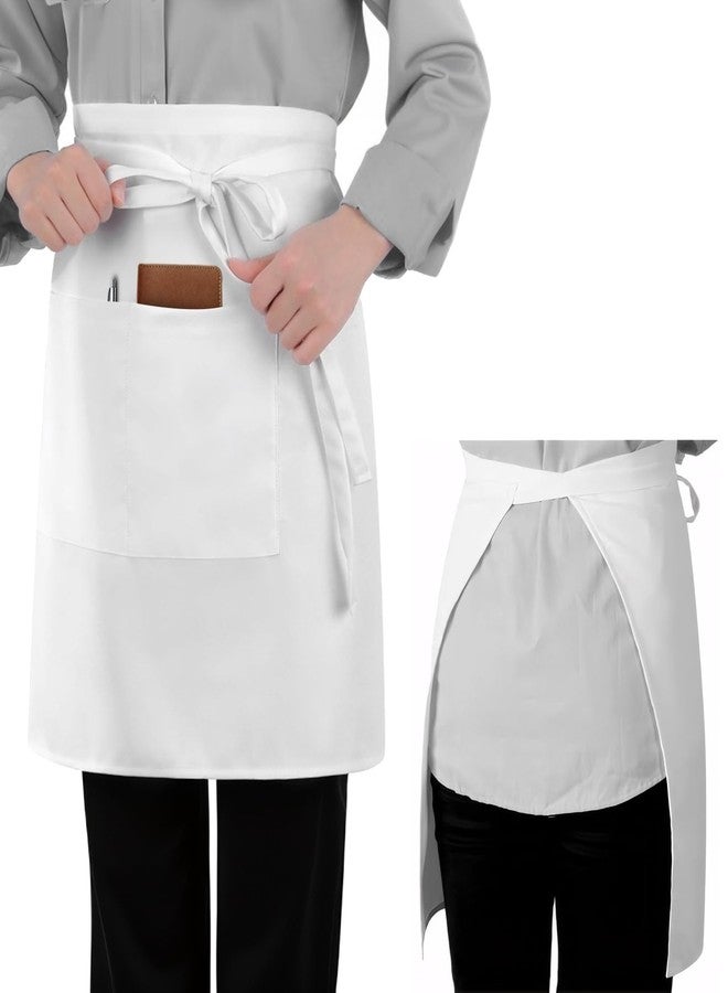 ARBINSON Long Server Apron with 2 Pockets, Extra Long Tie, Lightweight Half Aprons for Men Women Waiter Waitress Chef (White) - Image 1