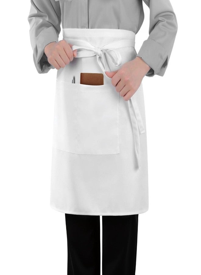 ARBINSON Long Server Apron with 2 Pockets, Extra Long Tie, Lightweight Half Aprons for Men Women Waiter Waitress Chef (White) - Image 4