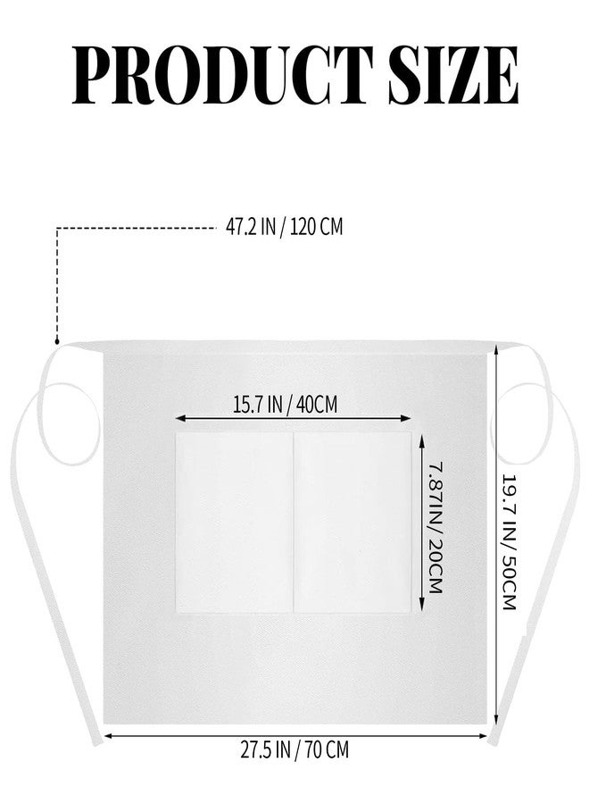 ARBINSON Long Server Apron with 2 Pockets, Extra Long Tie, Lightweight Half Aprons for Men Women Waiter Waitress Chef (White) - Image 2