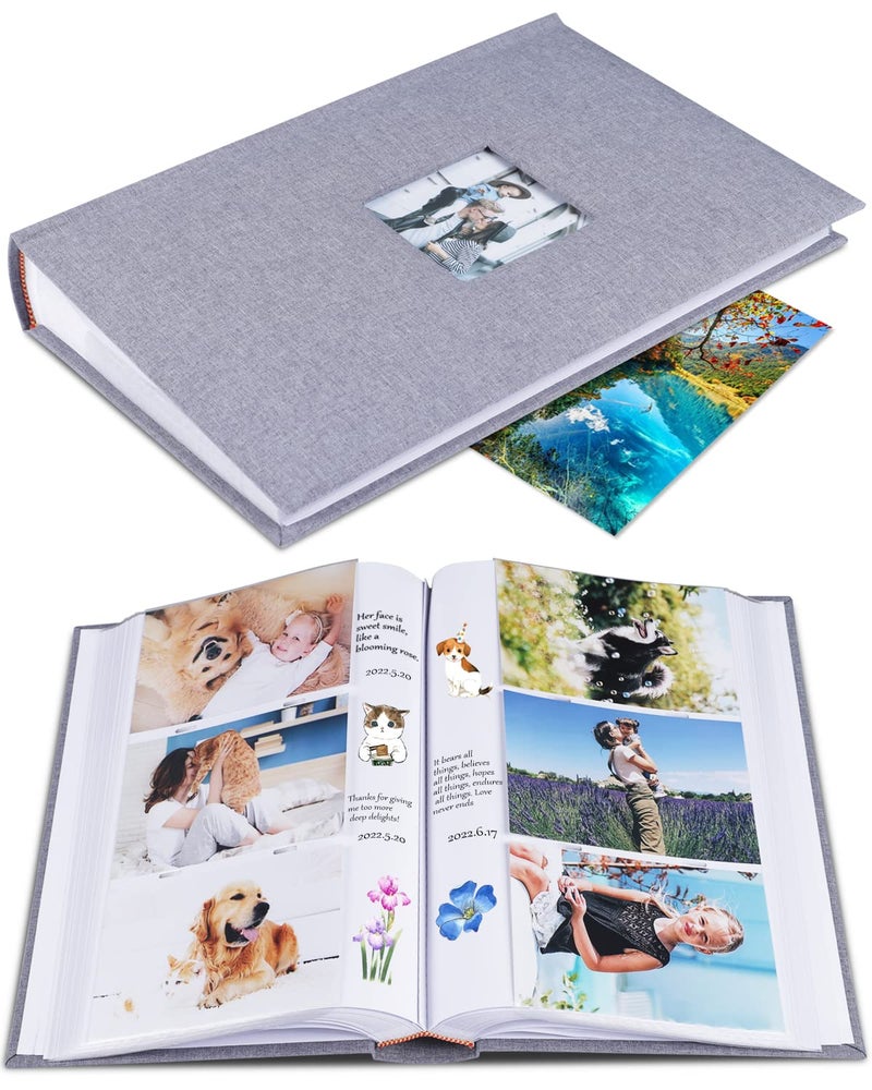 1DOT2 Photo Album 4x6 Hold 402 Photos with Memo Slip-in Pockets Photo Book  Linen Cover Picture Photo Albums with Writing Space for Wedding Family Baby Vacation Mother's Day Grey - Image 1