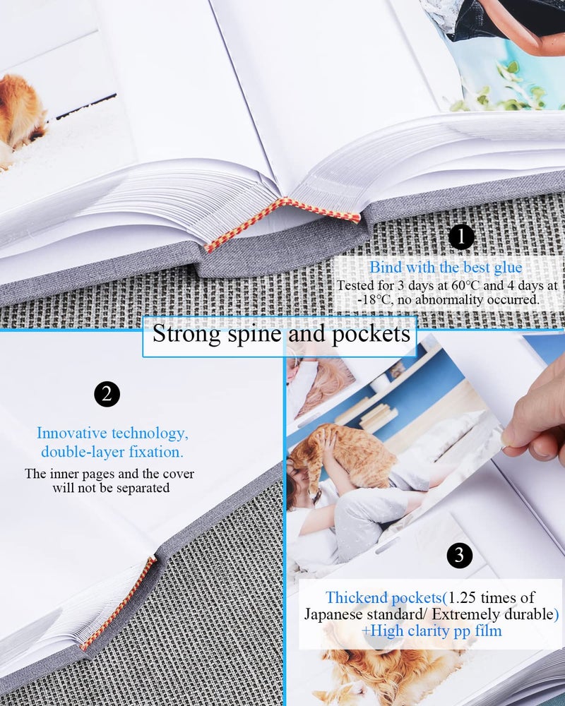 1DOT2 Photo Album 4x6 Hold 402 Photos with Memo Slip-in Pockets Photo Book  Linen Cover Picture Photo Albums with Writing Space for Wedding Family Baby Vacation Mother's Day Grey - Image 2