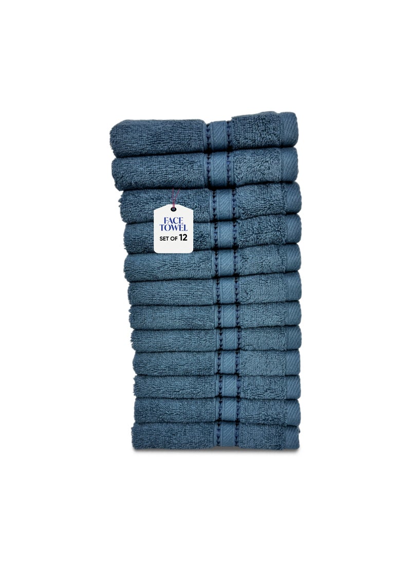 KASSINO Kassino Jumbo Face Towel (12 Pack, 33x33 cm) - 580 GSM Large Face Towels,100% Combed Cotton, Soft & Quick-Dry Towels, Highly Absorbent, Double Stitched Hotel Quality Towels | China Blue  - Image 1