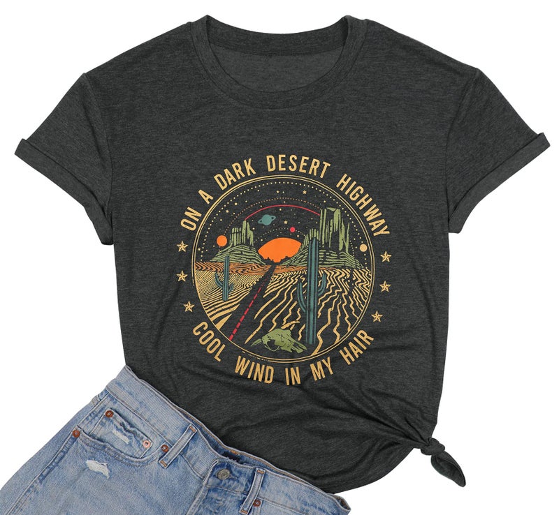 TAOHONG Adventure Shirts Women Retro Desert Highway T-Shirt Funny Nature Graphic Tee Casual Short Sleeve Tee Tops - Image 1