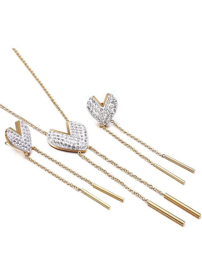 Lee Cooper Women's Stainless Steel Gold Plating Jewelry Set (Necklace + Earrings)