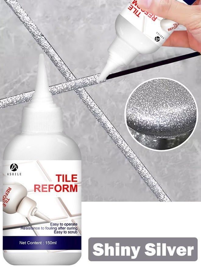 ASHILE 150ml Shiny Silver Tile Reform Grout Filler Sealant, Waterproof Anti-Mold DIY Tile Joint Repair Caulk for Kitchen Shower Bathroom Ceramic Gap Renewal - Image 1