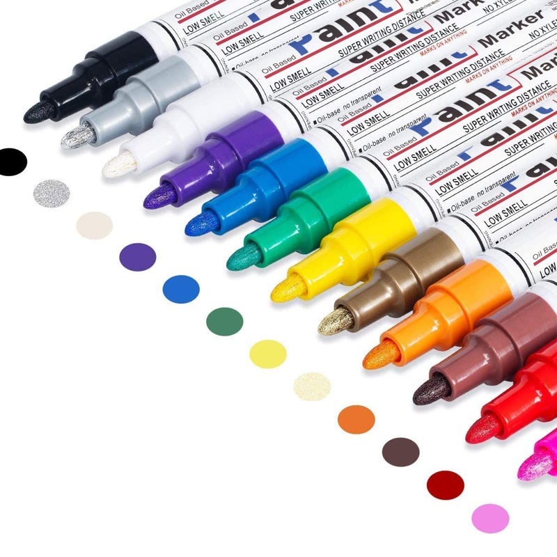 DAPAWIN Oil Based Paint Pen, Permanent Paint Marker: Quick-Dry, Waterproof Paint Set of 12 for Rock Painting, Glass, Fabric, Ceramic, Wood, Metal, Mug, Plastic, Stone, Christmas Stencil Art Craft Supplies Kit - Image 1