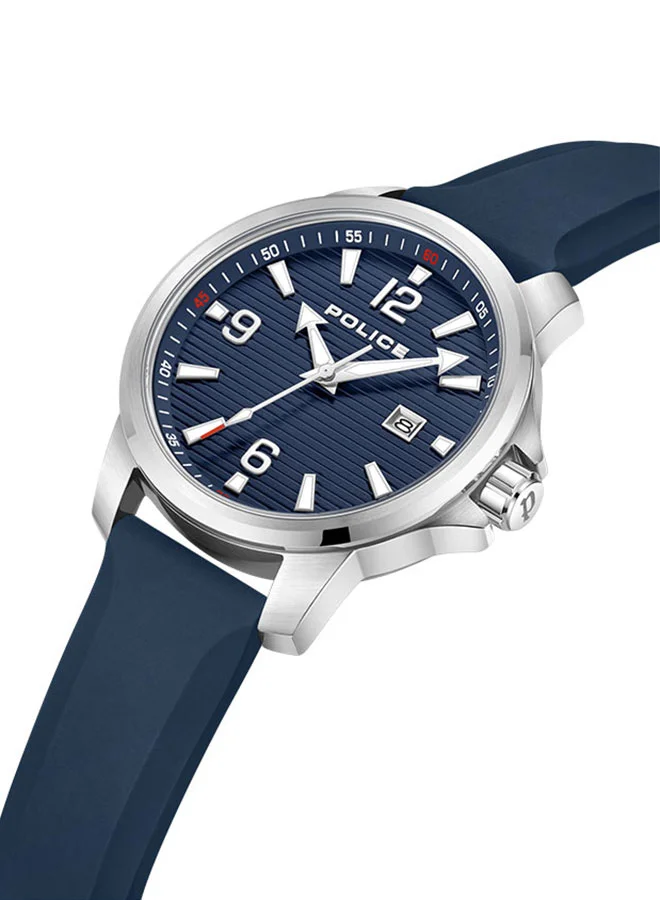 بوليس Mensor Men’s 44mm Quartz Watch, Stainless Steel Case, Blue Dial & Silicone Strap