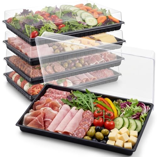 Shellwei 5 Pack Extra Large Charcuterie Board with Lids, 18 x 12 Inch Plastic Catering Trays for Cookies, Desserts, Candy, Reusable Serving Platters for Travel Party - Image 1