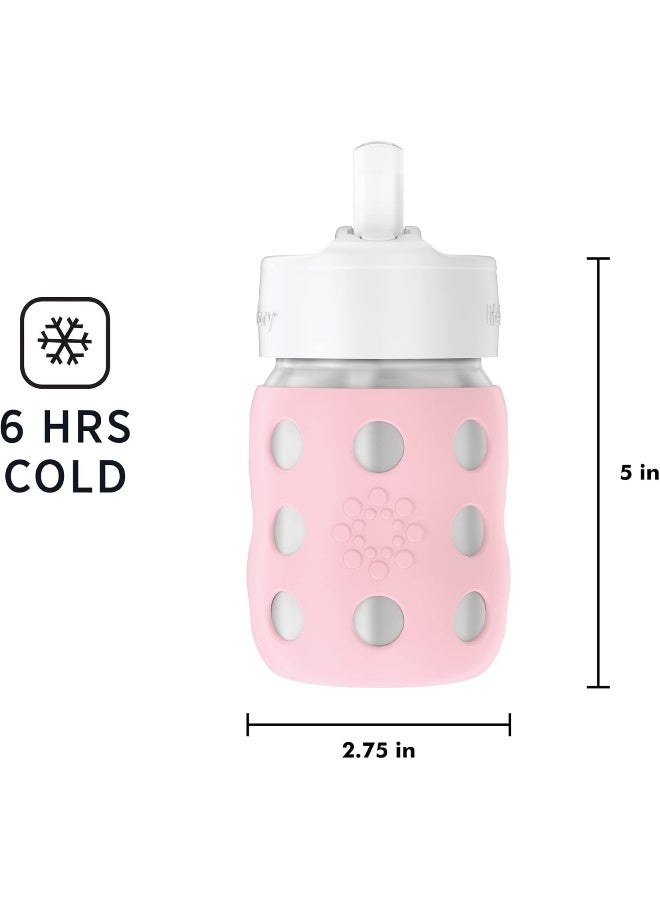 Lifefactory 240ml Stainless-Steel Vacuum-Insulated Wide-Neck Baby Bottle with Straw Cap, Desert Rose - Image 5