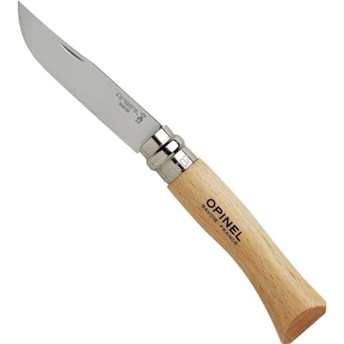 Opinel No. 07 INOX - Sandvik Stainless Steel Folding Pocket Knife, Beechwood Handle, 3.07 in Blade, Virobloc Safety Locking Collar, Made in France - Image 1