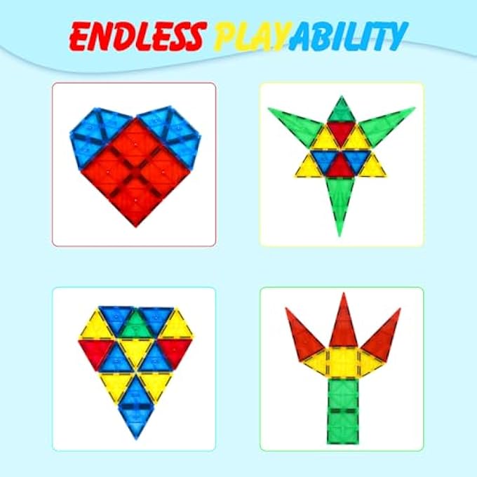 MAGNETIC TILES, MAGNET TOYS BUILDING BLOCKS FOR KIDS, STEM APPROVED EDUCATIONAL TOYS, MAGNET PUZZLES STACKING BLOCKS FOR BOYS GIRLS,55 PCS STARTER SET - Image 3