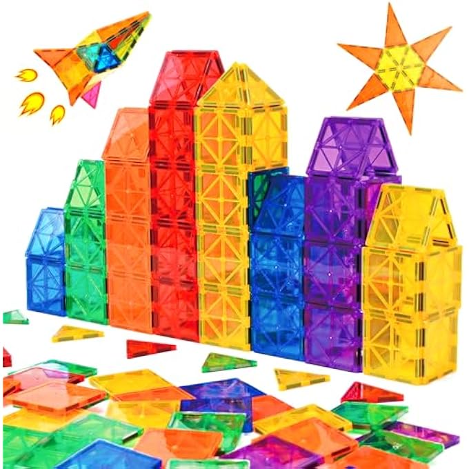 MAGNETIC TILES, MAGNET TOYS BUILDING BLOCKS FOR KIDS, STEM APPROVED EDUCATIONAL TOYS, MAGNET PUZZLES STACKING BLOCKS FOR BOYS GIRLS,55 PCS STARTER SET - Image 1