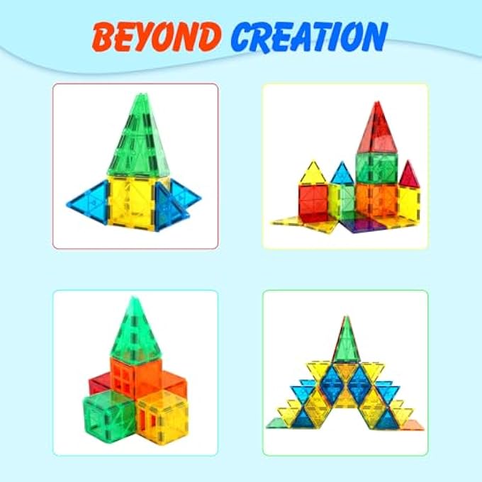 MAGNETIC TILES, MAGNET TOYS BUILDING BLOCKS FOR KIDS, STEM APPROVED EDUCATIONAL TOYS, MAGNET PUZZLES STACKING BLOCKS FOR BOYS GIRLS,55 PCS STARTER SET - Image 2