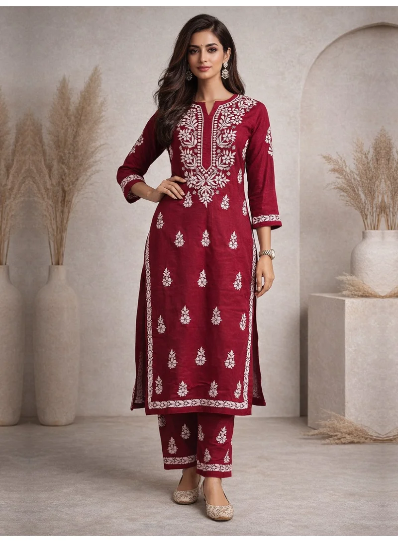 Alaya Women Hand Embroidered Chikankari Cotton Kurta Set-AL4107KS