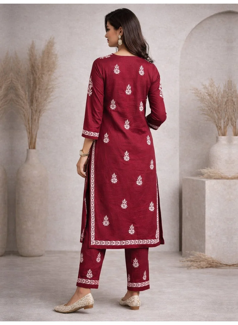 Alaya Women Hand Embroidered Chikankari Cotton Kurta Set-AL4107KS